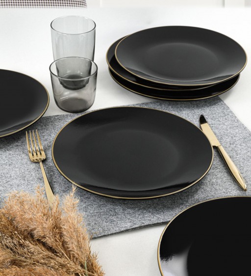 Set 6 farfurii intinse ST040106F650, Keramika, 25x25x3.7 cm, ceramica, negru