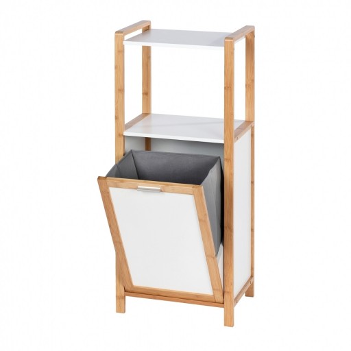 Organizator si cos pentru rufe 2 in 1 Finja, Wenko, 40 x 95 cm, bambus, alb/natur