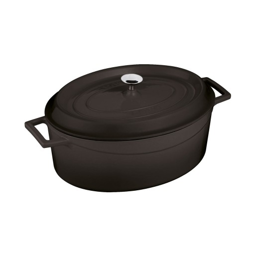 Cratita din fonta emailata Paderno Cast Iron 29cm 4.8 litri capac fonta inclus negru