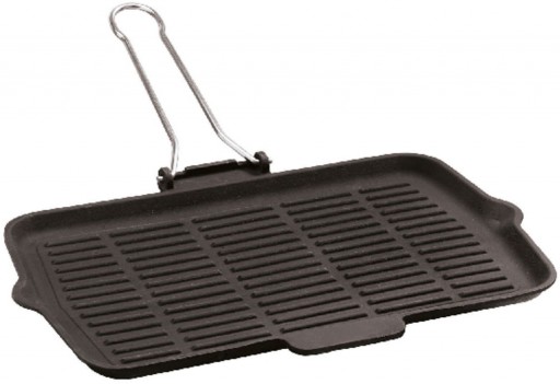 Gratar din fonta emailata Paderno Cast Iron 21x36cm maner pliabil negru