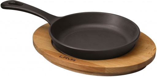 Tigaie din fonta emailata Paderno Cast Iron 16cm negru suport lemn