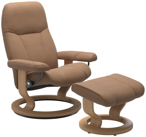 Fotoliu cu taburet Stressless Consul Classic M cadru Oak tapiterie piele Batik Latte