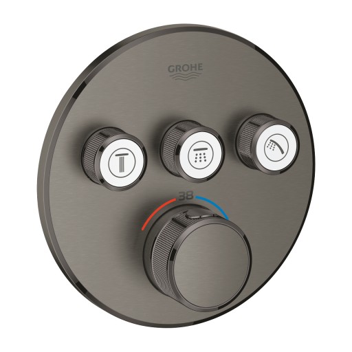 Baterie cada - dus termostatata Grohe Grohtherm SmartControl Round cu 3 functii montaj incastrat necesita corp ingropat brushed hard graphite