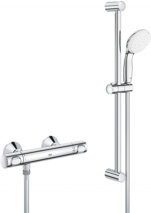 Baterie dus termostatata Grohe Grohtherm 500 cu set de dus cu bara 620mm crom