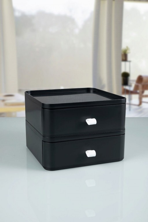 Organizator de machiaj, OMS-001-S-2, 20x20x15 cm, Plastic, Negru