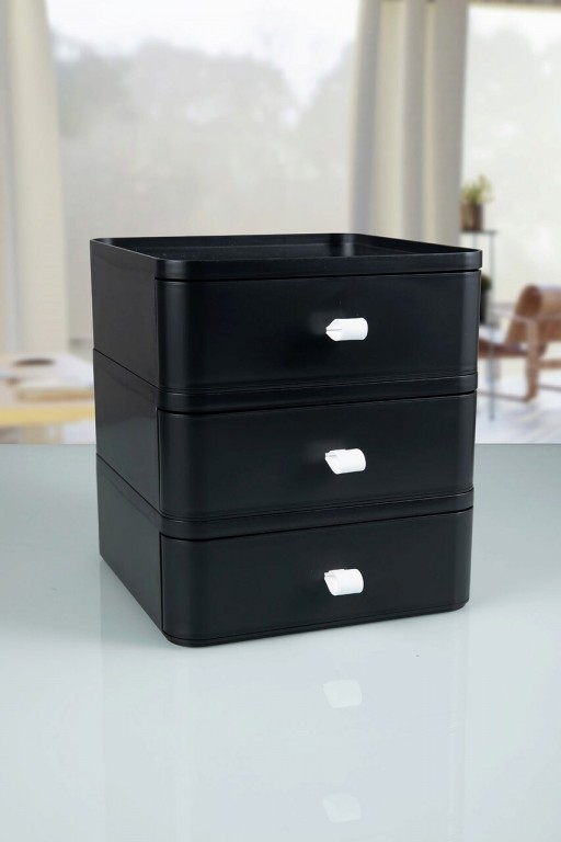 Organizator de machiaj, OMS-001-S-3, 20x20x22 cm, Plastic, Negru