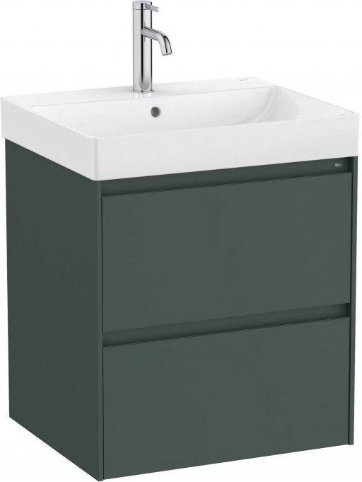 Set mobilier Roca Ona cu dulap baza cu doua sertare 55cm si lavoar verde mat