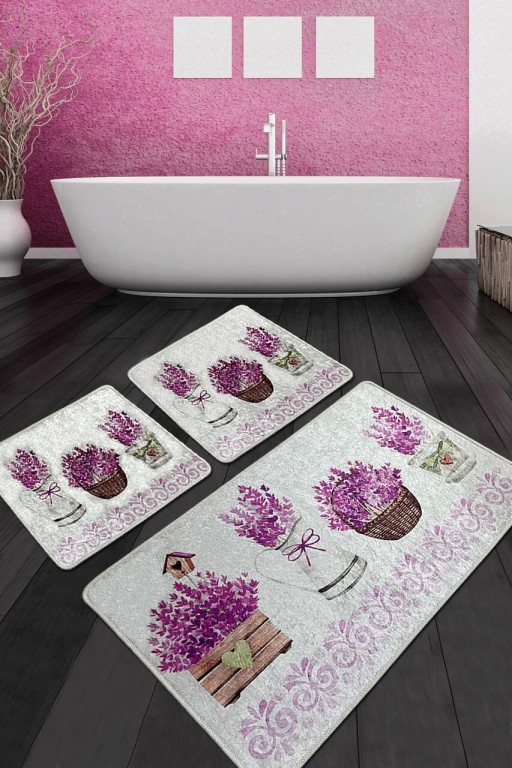 Set covoraș de baie (3 bucăți), Chilai, Giardino Di Lavanda Djt, Poliester, Multicolor