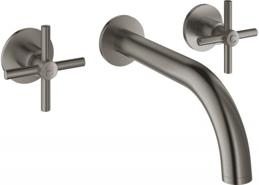 Baterie lavoar Grohe Atrio din 3 elemente 180mm de perete manere cruce necesita corp ingropat brushed hard graphite