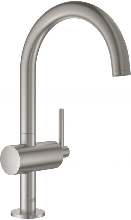 Baterie lavoar Grohe Atrio L cu pipa inalta ventil click-clack supersteel