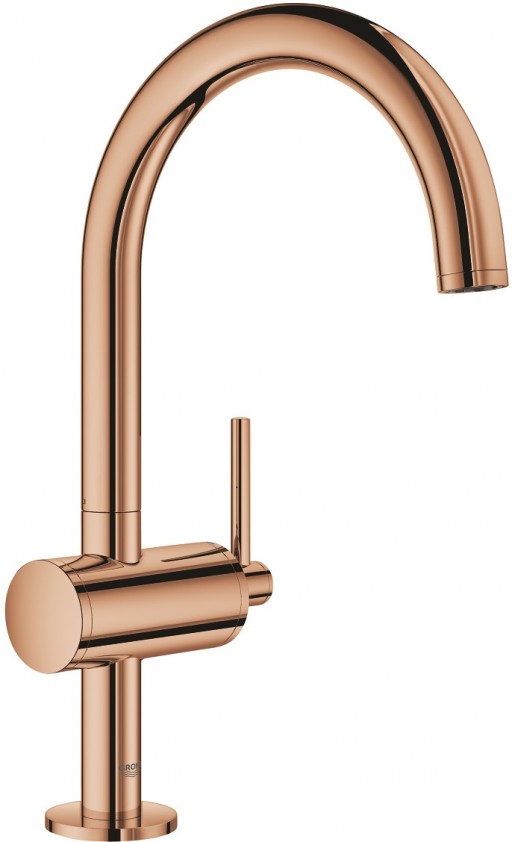 Baterie lavoar Grohe Atrio L cu pipa inalta ventil click-clack warm sunset