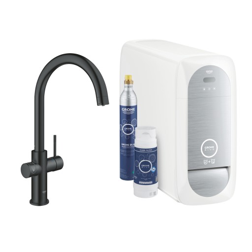 Baterie bucatarie Grohe Blue Home cu pipa C sistem filtrare starter kit velvet black