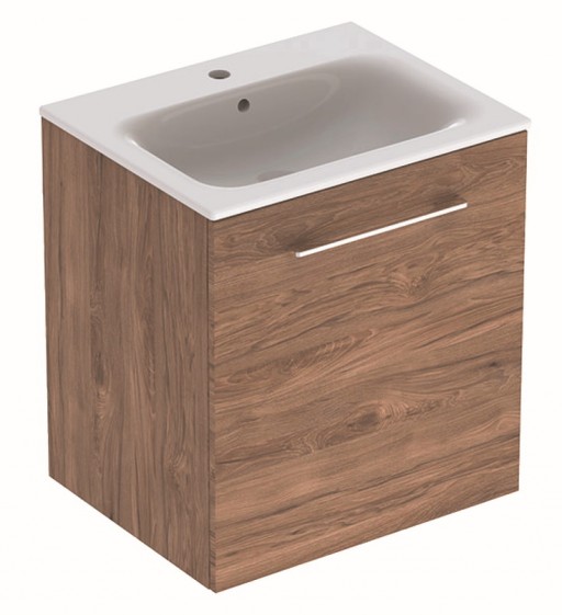 Set mobilier Geberit Selnova Square lavoar 60cm cu margine ingusta si dulap cu o usa nuc american