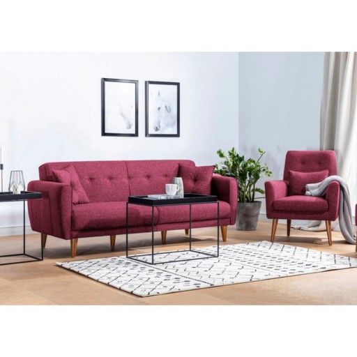 Set canapea extensibilă, Unique Design, 867UNQ1587, Lemn de carpen, Rosu claret