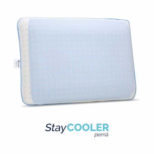 Pernă Stay Cooler, din spumă cu memorie Viscolex cu efect de răcire, husă detașabilă cu efect de ventilație al aerului, 60x40x15 cm