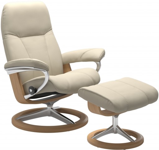 Fotoliu cu taburet Stressless Consul Signature M cadru Oak tapiterie piele Batik Cream