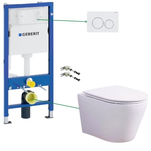 Set vas wc suspendat rimless cu capac soft close Oslo, rezervor incastrat si clapeta alba Geberit