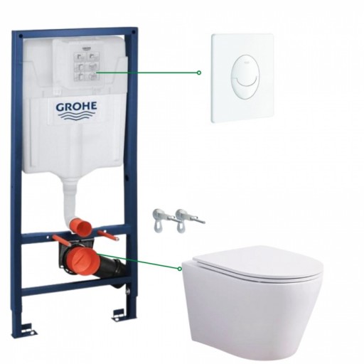 Set vas wc rimless alb cu capac soft close Oslo, rezervor incastrat si clapeta alba Skate Air Grohe