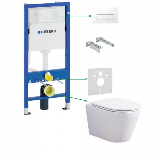 Set vas wc suspendat rimless cu capac soft close Oslo, rezervor incastrat, set fixare, izolare fonica si clapeta alba