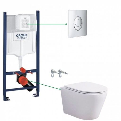 Set vas wc rimless cu capac soft close Oslo, rezervor incastrat si clapeta crom Skate Air Grohe