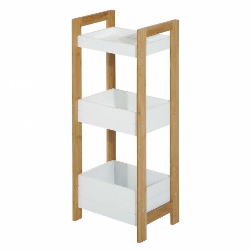 HOMCOM Dulapior Compact Baie, Raft Multifuncțional cu 3 Etajere, din MDF și Bambus, 27.5x20.8x74 cm, Alb | Aosom Romania