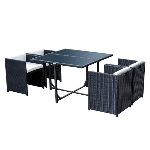 Outsunny Set Mobilier de Grădină cu Masă de Prânz, 4 Scaune și Perne, 109x109x72 cm, Negru | Aosom Romania