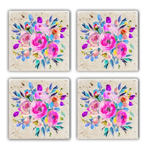 Set suporturi de pahare, Taylor, 366TYR1137, Piatra, 10 x 10 x 1 cm, 4 piese, Multicolor