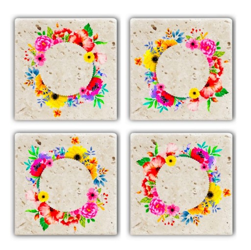 Set suporturi de pahare, Taylor, 366TYR1182, Piatra, 10 x 10 x 1 cm, 4 piese, Multicolor