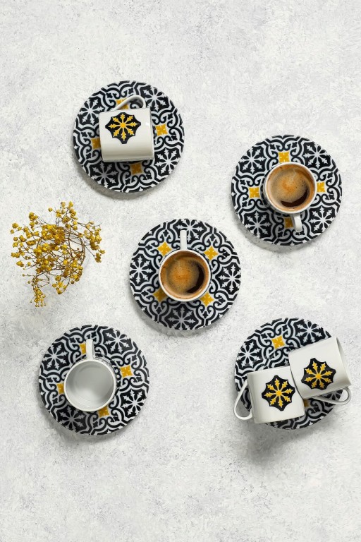 Set cesti de cafea, Beros, 973BRS1607, Portelan, 6 x 6 x 5 cm, 90 ml, 6 cesti cafea, Multicolor