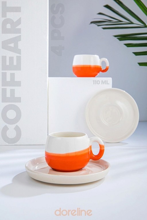 Set cesti de cafea, Doreline, 612DRL1116, Ceramica, Portocaliu