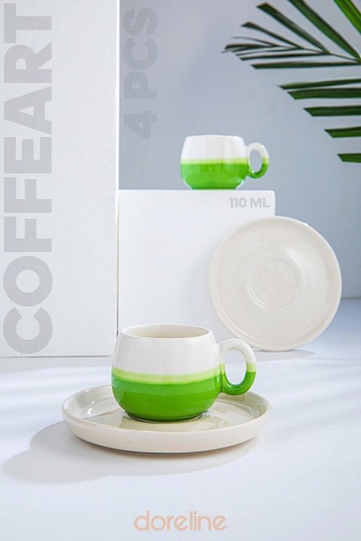 Set cesti de cafea, Doreline, 612DRL1117, Ceramica, Verde