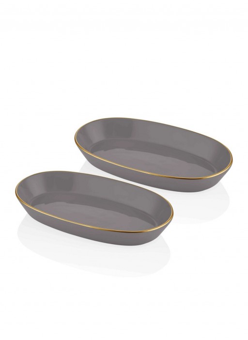 Set platouri pentru servire, Mia, 742TMA3328, Ceramica, Gri