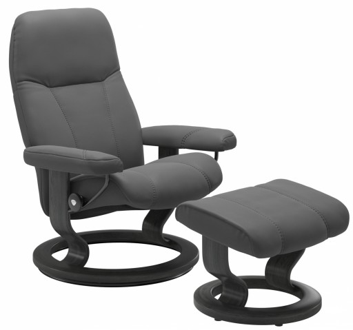 Fotoliu cu taburet Stressless Consul Classic M cadru Grey tapiterie piele Batik Grey