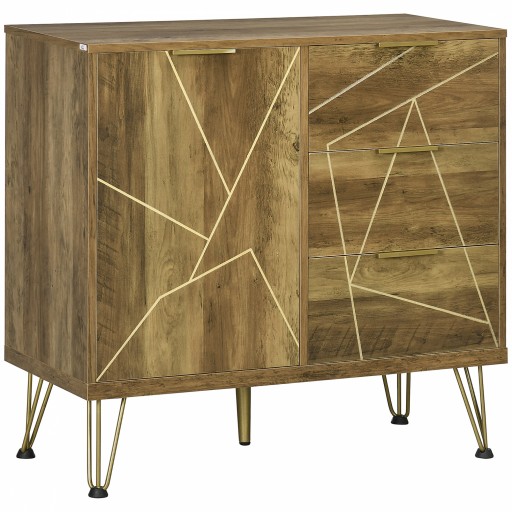 HOMCOM Mobilier Multifuncțional cu Dulap și 3 Sertare, pentru Living și Dormitor, din Lemn și Oțel, 84x39x80.7cm, Bronz | Aosom Romania