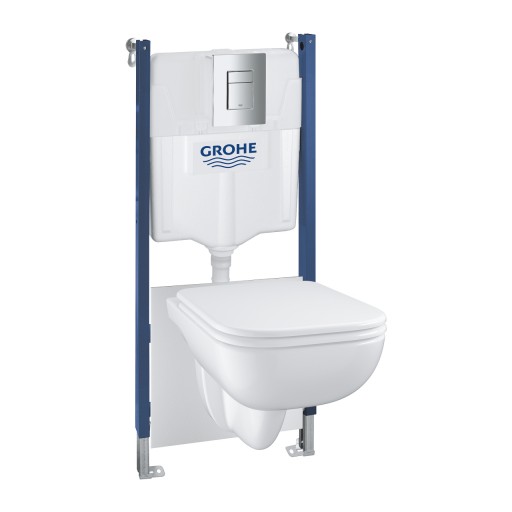 Set complet Grohe Solido Compact 5in1 cu vas wc Start Edge cu capac rezervor incastrat cu cadru si clapeta Even crom