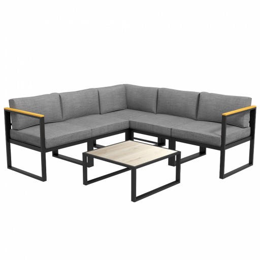 Outsunny Set de Mobilier de Grădină din 6 Piese, Set de Exterior cu Masă și Canapea cu cadru din Aluminiu cu Cotiere, 65x65x31 cm, Gri | Aosom Romania