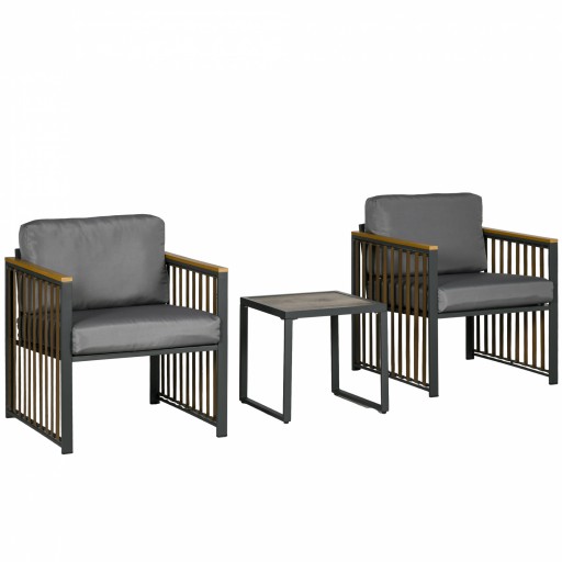 Outsunny Set de Mobilier de Grădină din 3 Piese, Set de 2 Canapele cu Perne Groase și Măsuță de Cafea, 66x68x68 cm, Gri | Aosom Romania