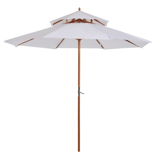 Outsunny Umbrelă de Grădină cu Dublu Acoperiș Impermeabil, Structură din Lemn, Crem, Φ2.7×2.6m | Aosom Romania