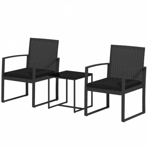 Outsunny Set de cafea din ratan PP din 3 piese cu perne, Mobilier bistro pentru exterior cu fotolii cu efect de ratan | Aosom Romania