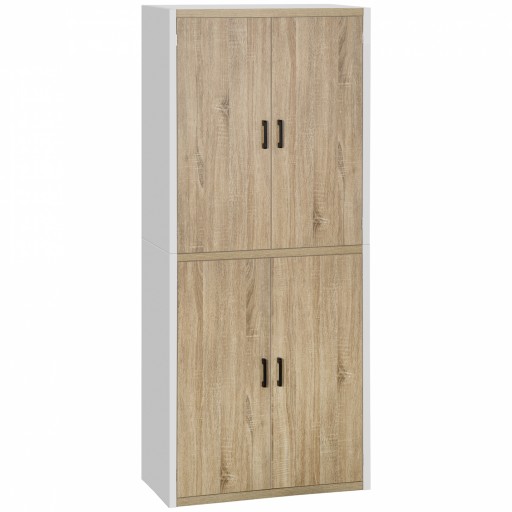 HOMCOM din lemn MDF dulap cu 4 rafturi reglabile, 4 usi si dispozitiv anti-basculare, 80x40x182cm, crem si alb | Aosom Romania