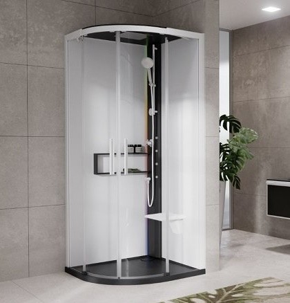 Cabina de dus semirotunda cu hidromasaj Novellini Glax 2 2.0 R HydroPlus 100x100cm cadita joasa 4.5cm finisaj Black