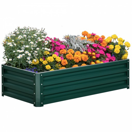 Outsunny Pat de Gradina Galvanizat Inaltat pentru Cultivare Legume Flori Plante Aromatice Cutie de Plantare Metalica Verde 120x90x30cm | Aosom Romania