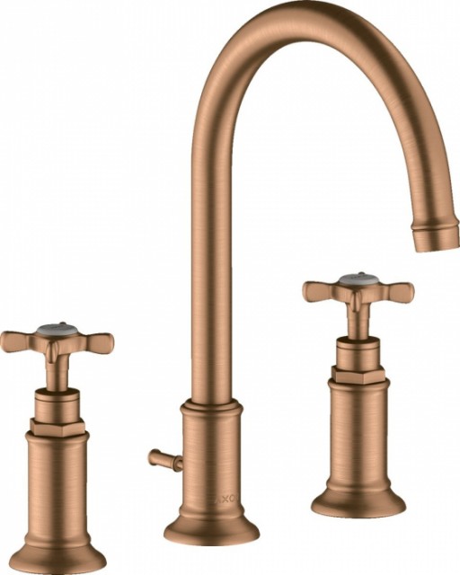 Baterie lavoar baie bronz periat cu 3 orificii si ventil pop-up Hansgrohe Axor Montreux 180