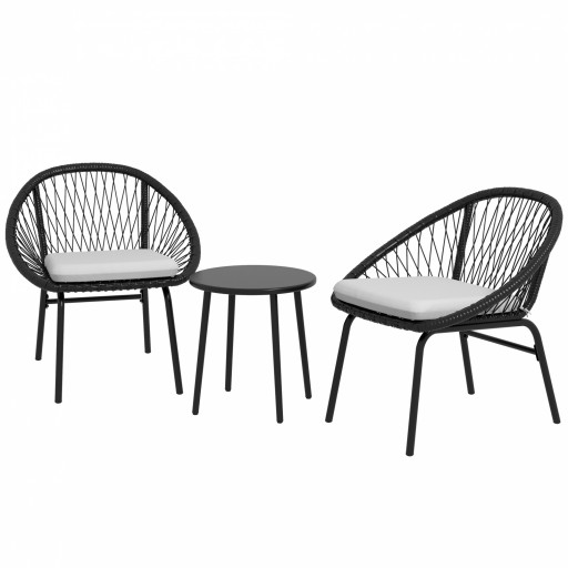 Outsunny Set Bistro pentru Terasa din 3 Piese, Set cu Perne Moi pentru Sezut, Set de Mobilier din Rachita, Negru | Aosom Romania