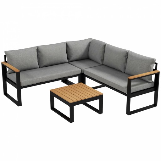 Outsunny Set de mobilier pentru gradina din 4 piese cu 2 canapele pentru doua persoane, coltar, masuta de cafea, Mobilier de colt pentru exterior, Gri