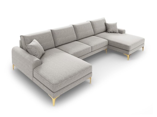 Coltar panoramic, Madara, Mazzini Sofas, 6 locuri, gold legs, 334x182x90 cm, material structurat, gri deschis