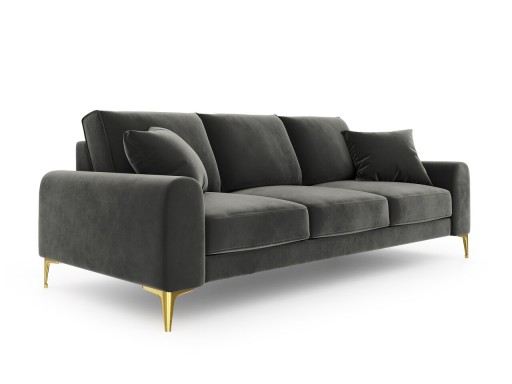 Canapea, Madara, Mazzini Sofas, 4 locuri, gold legs, 237x102x90 cm, catifea, gri inchis