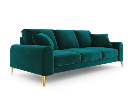 Canapea, Madara, Mazzini Sofas, 4 locuri, gold legs, 237x102x90 cm, catifea, turcoaz