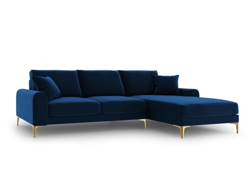 Coltar dreapta, Madara, Mazzini Sofas, 5 locuri, gold legs, 254x182x90 cm, catifea, albastru regal