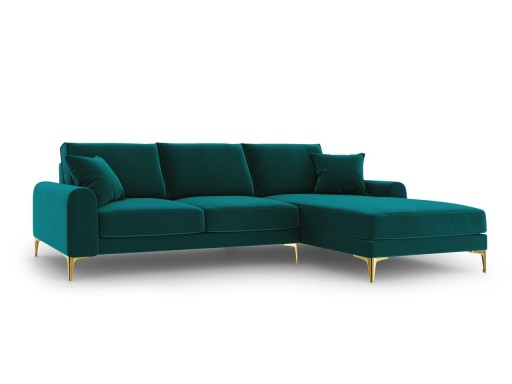 Coltar dreapta, Madara, Mazzini Sofas, 5 locuri, gold legs, 254x182x90 cm, catifea, turcoaz